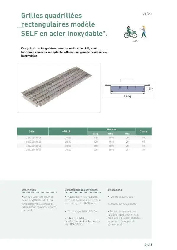 grille caillebotis inox rectangulaire