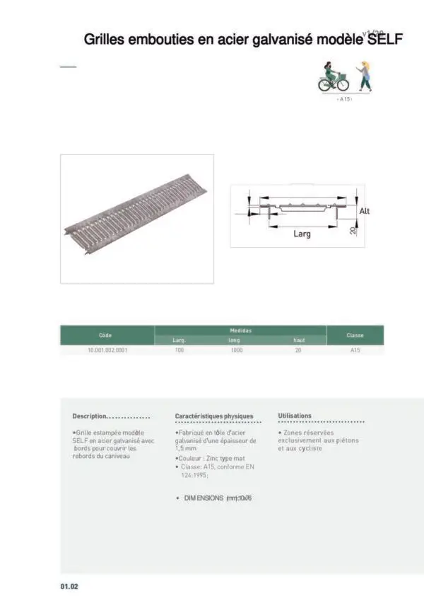 GRILLE CANIVEAU ACIER GALVA 120x1000x20mm – Image 2
