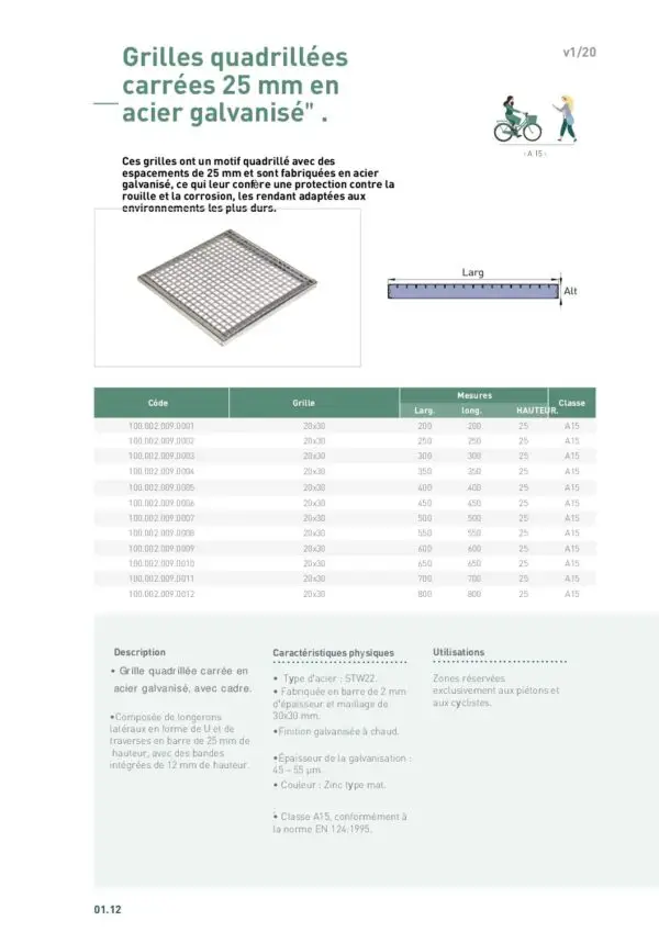 Grille Caillebotis carré  A15  450x450x25mm – Image 2